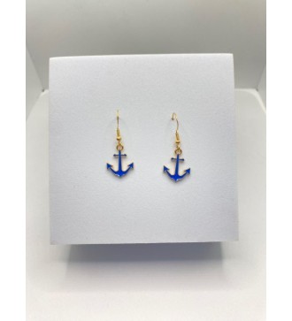 Boucles d'oreilles plaquées or 24K avec ancre bleue