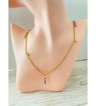 Collier or 24K avec pendentif phare et breloques strass