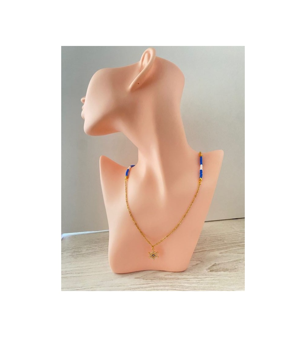 Collier or 24K avec pendentif barre de bateau et perles