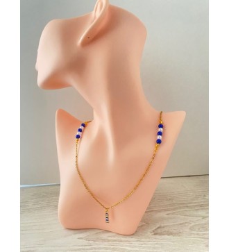 Collier or 24K avec perles bleu et blanc , phare bateau