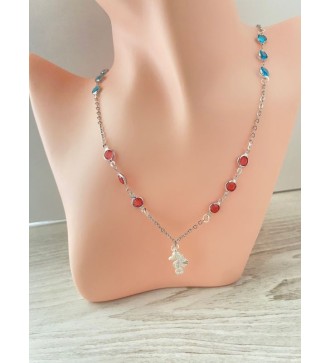 Collier argent 925 avec perles bleu azur et pendentif hippocampe