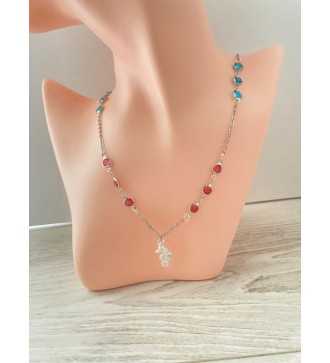 Rose et Bleu – Collier bicolore avec perles bleu azur et rose
