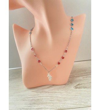 Collier argent 925 avec perles bleu azur et pendentif hippocampe