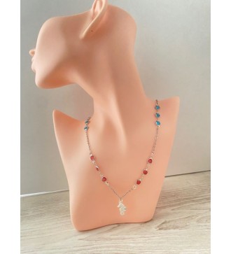 Collier argent 925 avec perles bleu azur et pendentif hippocampe