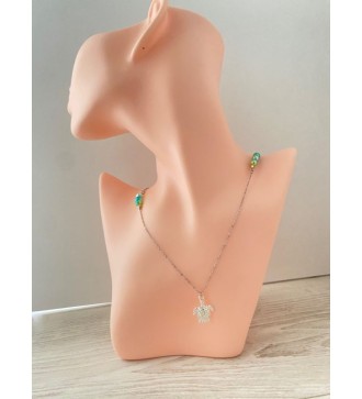 Collier argent 925 avec perles vertes pendentif tortue