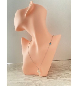 Collier en argent 925 avec perles bleu azur et dauphins