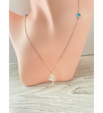 Collier en argent 925 avec perles bleu azur et dauphins