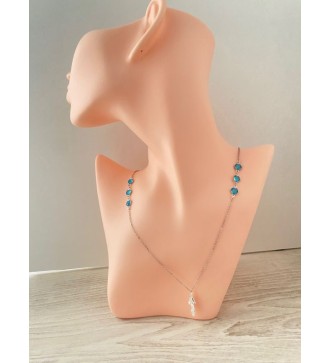Collier argent 925 avec perles bleu azur et hippocampe