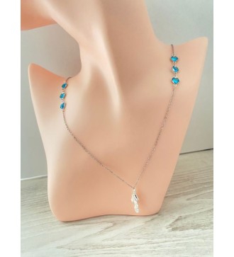 Collier argent 925 avec perles bleu azur et hippocampe