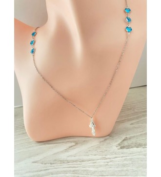 Collier argent 925 avec perles bleu azur et hippocampe