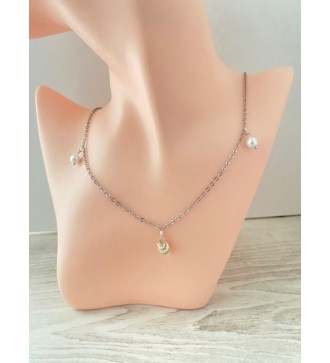 Collier argent 925 avec pendentif coquillage et perles !
