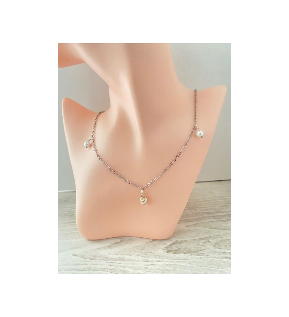 Collier argent 925 avec pendentif coquillage et perles !