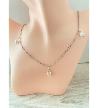 Collier argent 925 avec pendentif coquillage et perles !