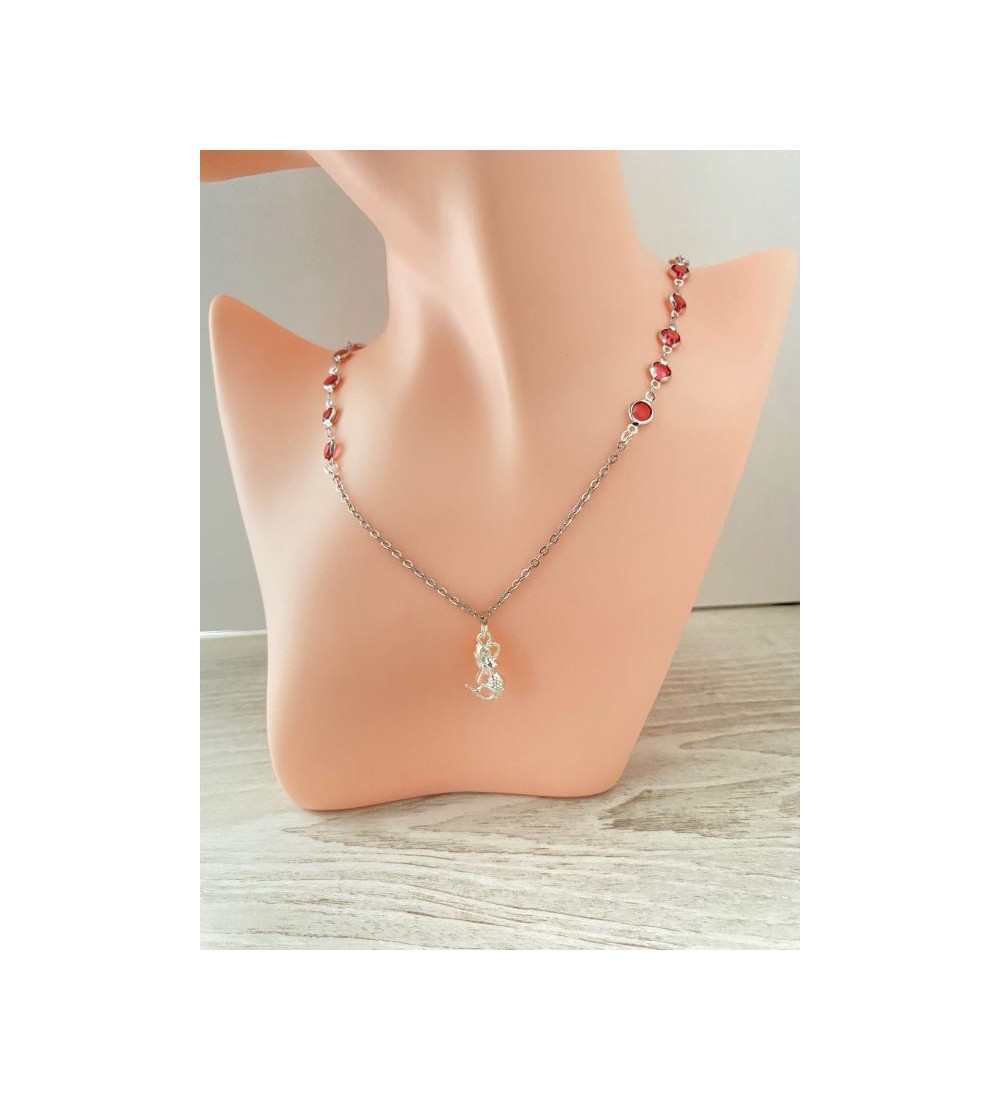 Collier argent 925 avec perle rose et sirène