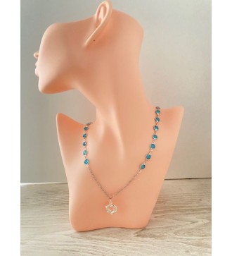 Collier argent 925 avec perles bleu azur et dauphins