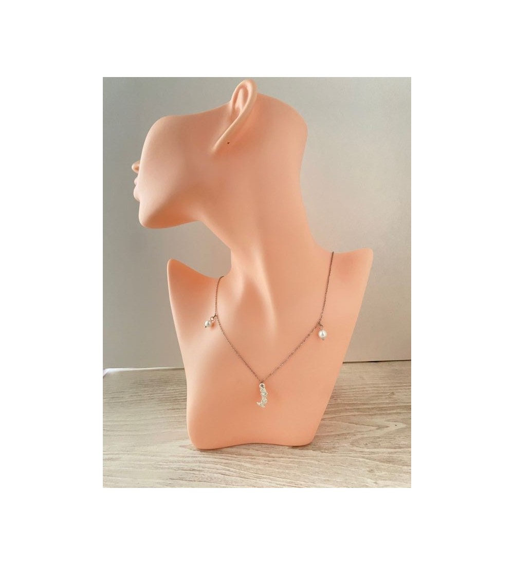 Collier argent 925 avec pendentif sirène et perles