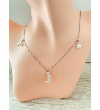 Collier argent 925 avec pendentif sirène et perles