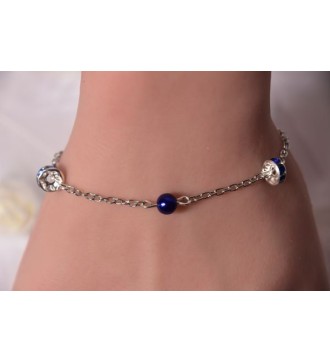 Bracelet argenté avec perles bleu nuit et strass élégants