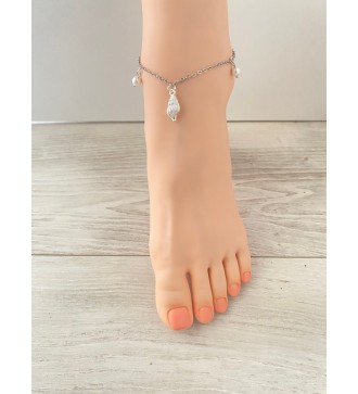 Chaîne de cheville argent 925 avec coquillage et perles