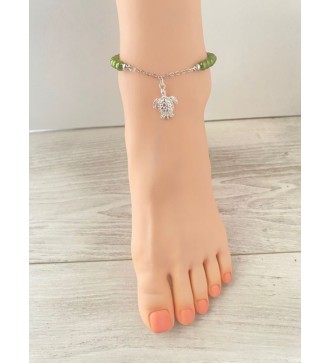 Chaîne de chaville argent 925 avec perles vertes et tortues