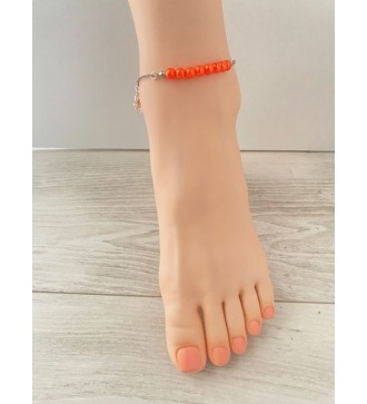 Chaîne de cheville argent 925 avec perles oranges et crabe