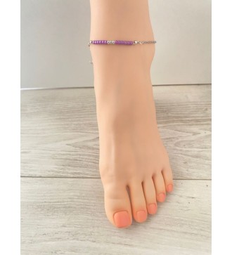 Chaîne de cheville argent 925 avec perles violettes et sirène