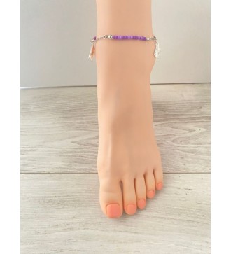 Chaîne de cheville argent 925 avec perles violettes et pieuvre
