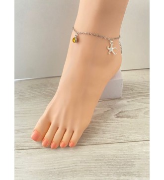 Chaîne de cheville argent 925 avec étoiles de mer et pierre jaune
