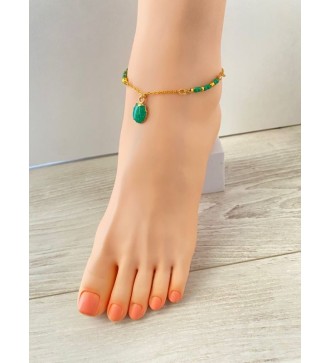Chaîne de cheville plaqué or 24K avec coquillage vert