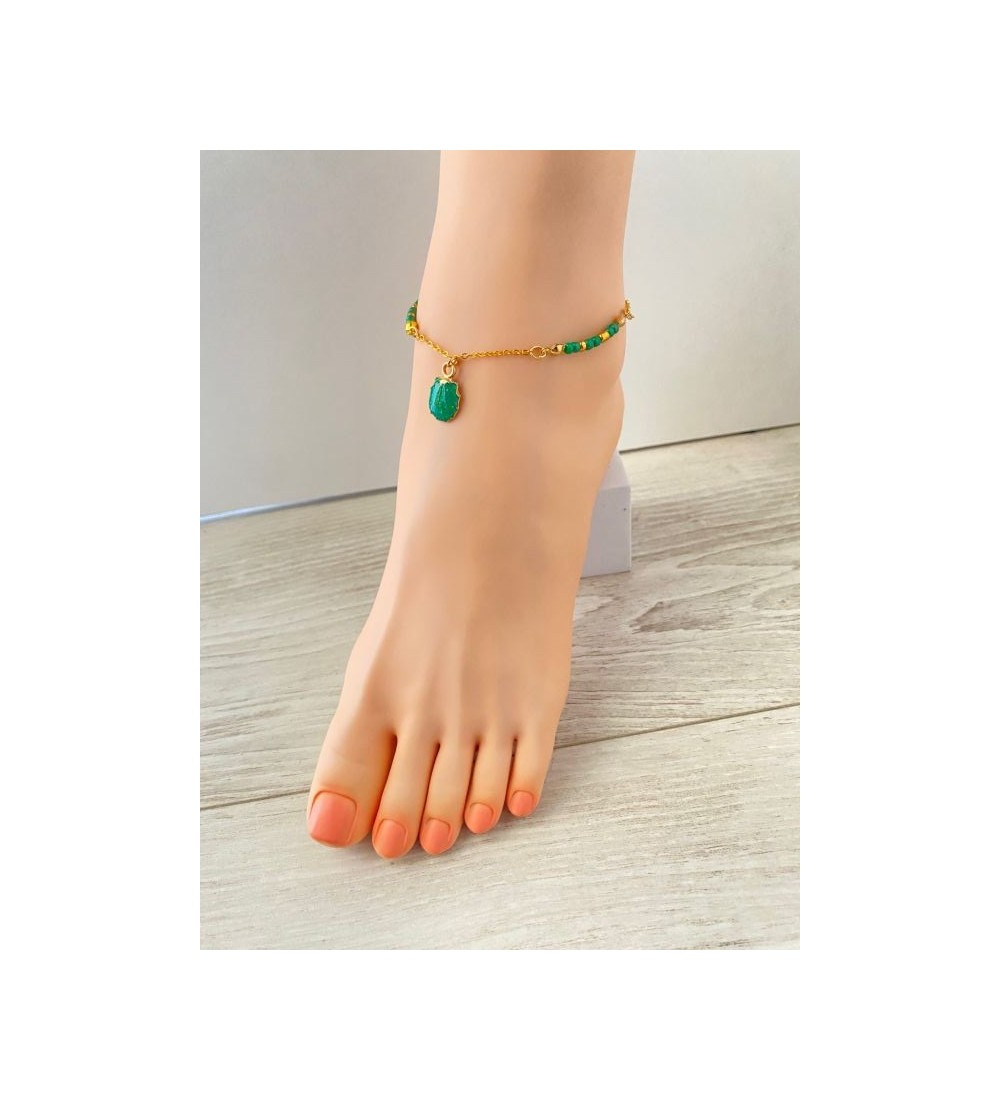 Chaîne de cheville plaqué or 24K avec coquillage vert