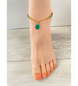 Chaîne de cheville plaqué or 24K avec coquillage vert
