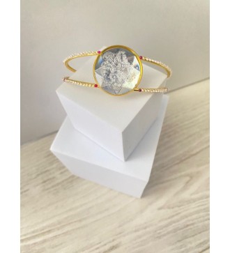 Bracelet jonc ajustable or 24 K avec pendentif effet diamant