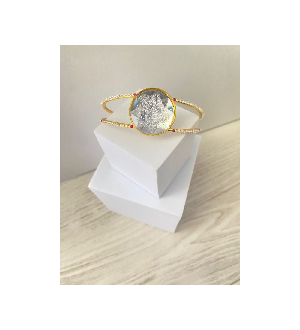 Bracelet jonc ajustable or 24 K avec pendentif effet diamant