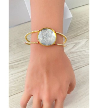 Bracelet jonc ajustable or 24 K avec pendentif effet diamant
