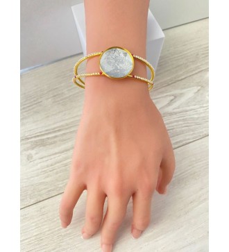 Bracelet jonc ajustable or 24 K avec pendentif effet diamant