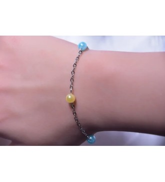 Bracelet argenté avec perles Elsa : Bleu , jaune , blanc