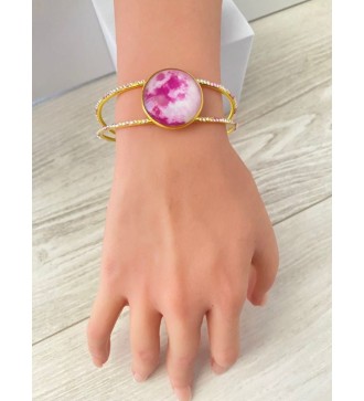 Bracelet jonc ajustable or 24K avec pendentif violet