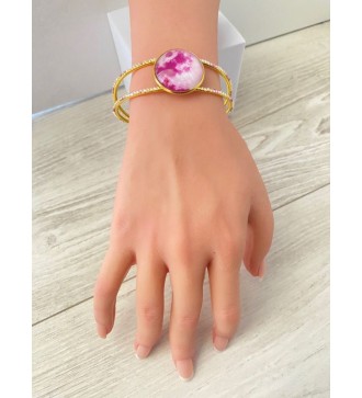 Bracelet jonc ajustable or 24K avec pendentif violet
