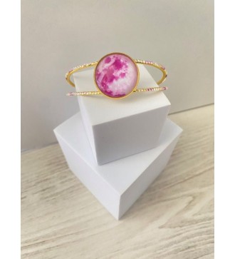 Bracelet jonc ajustable or 24K avec pendentif violet