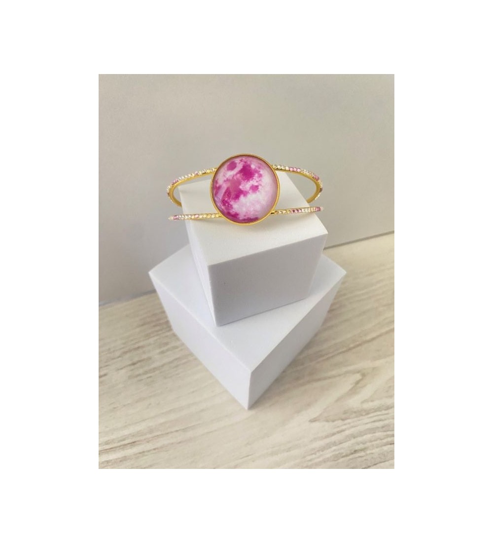 Bracelet jonc ajustable or 24K avec pendentif violet
