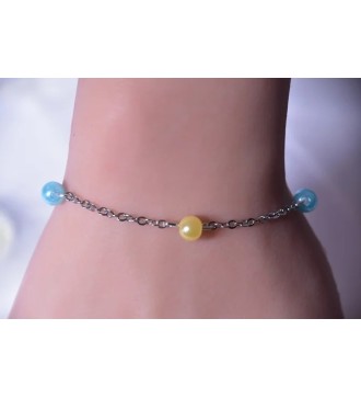 Bracelet argenté avec perles Elsa : Bleu , jaune , blanc