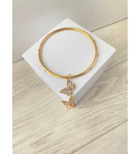 Papillon Doré – Bracelet fin plaqué or 24 K avec pendentif double