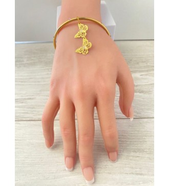 Bracelet fin or 24 K avec pendentif double papillon 64 cm