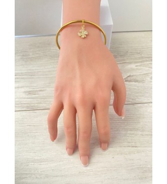 Bracelet fin or 24K avec pendentif trèfle strass 64 cm