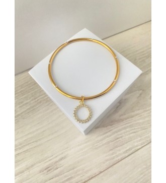 Bracelet fin or 24 K avec pendentif soleil et strass 64 cm