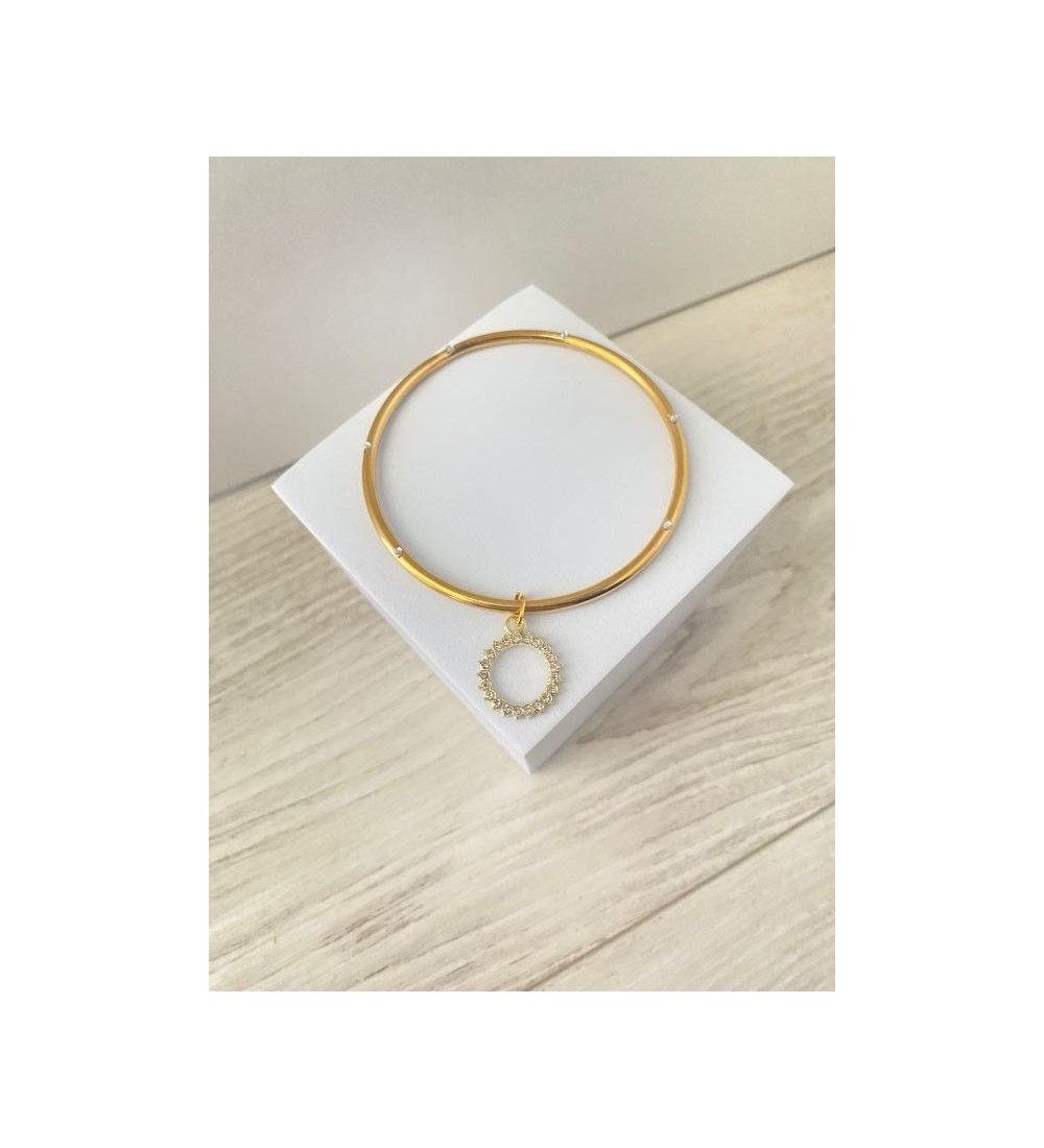 Bracelet fin or 24 K avec pendentif soleil et strass 64 cm