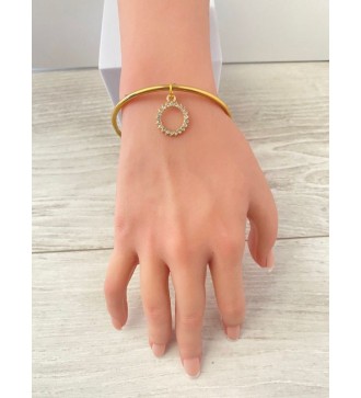 Bracelet fin or 24 K avec pendentif soleil et strass 64 cm