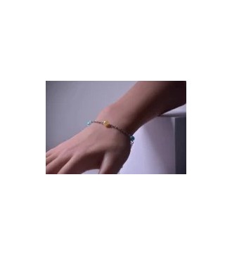 Bracelet argenté avec perles Elsa : Bleu , jaune , blanc