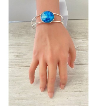 Bracelet jonc ajustable argent 925 avec cabochon bleu nuit