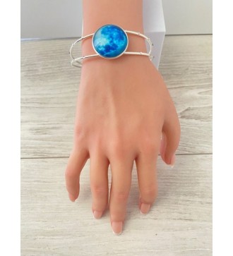 Bracelet jonc ajustable argent 925 avec cabochon bleu nuit